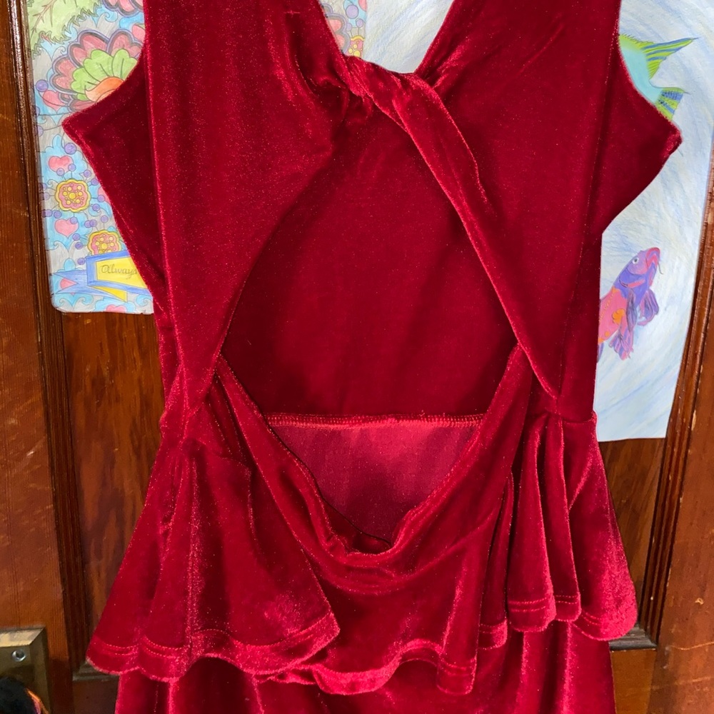 Red velvet peplum dress open back